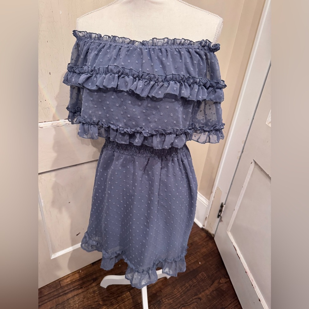 Dusty blue spring dress. Hazel & Olive size Medium 
Can be worn off shoulders.